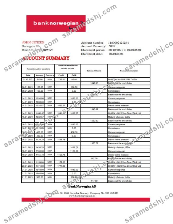 Norway Bank Norwegian AS excel pdf